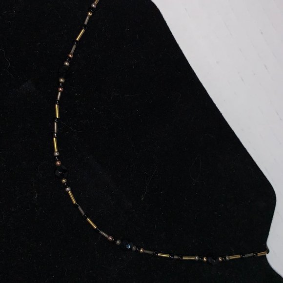 15" Black and Gold Handmade Beaded Necklace - Picture 3 of 6